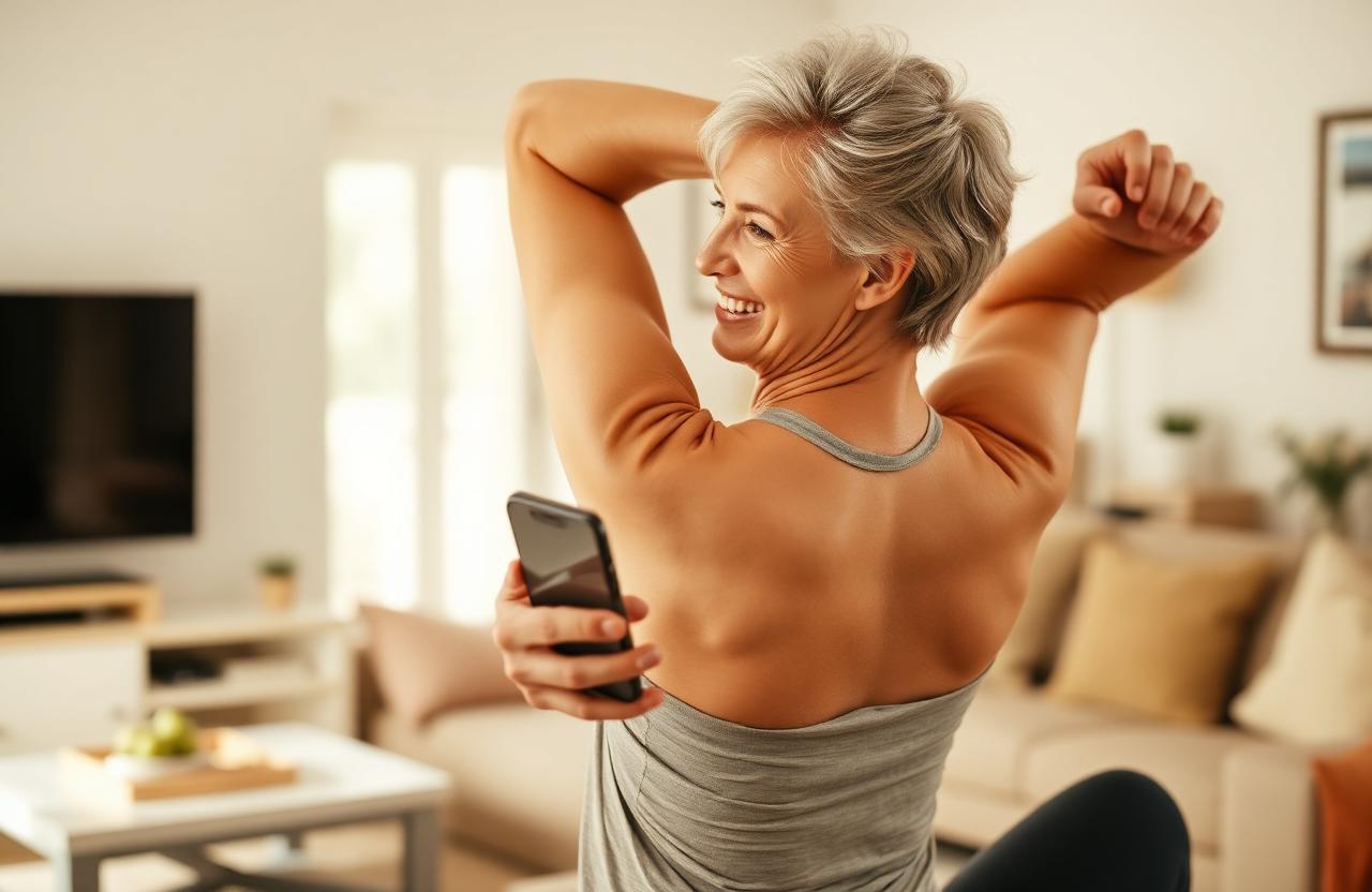 Frau trainiert mit dem Smartphone